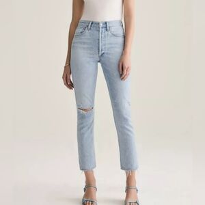Agolde Riley High Rise Straight Crop Light Wash Ripped Jeans Size 25